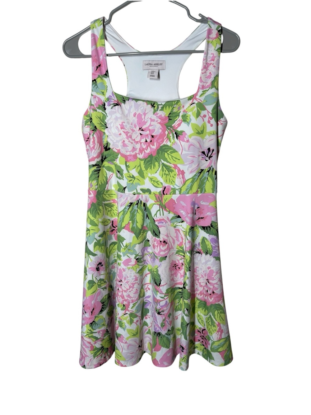 Laura Ashley Floral Fit-and-Flare Golf Dress — Pink & Green M